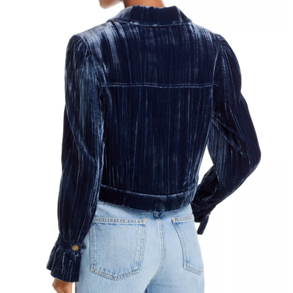 Cinq à Sept 'Dillon' Cropped Crushed Velvet Jacket, Peacock Blue - Picture 4 of 4
